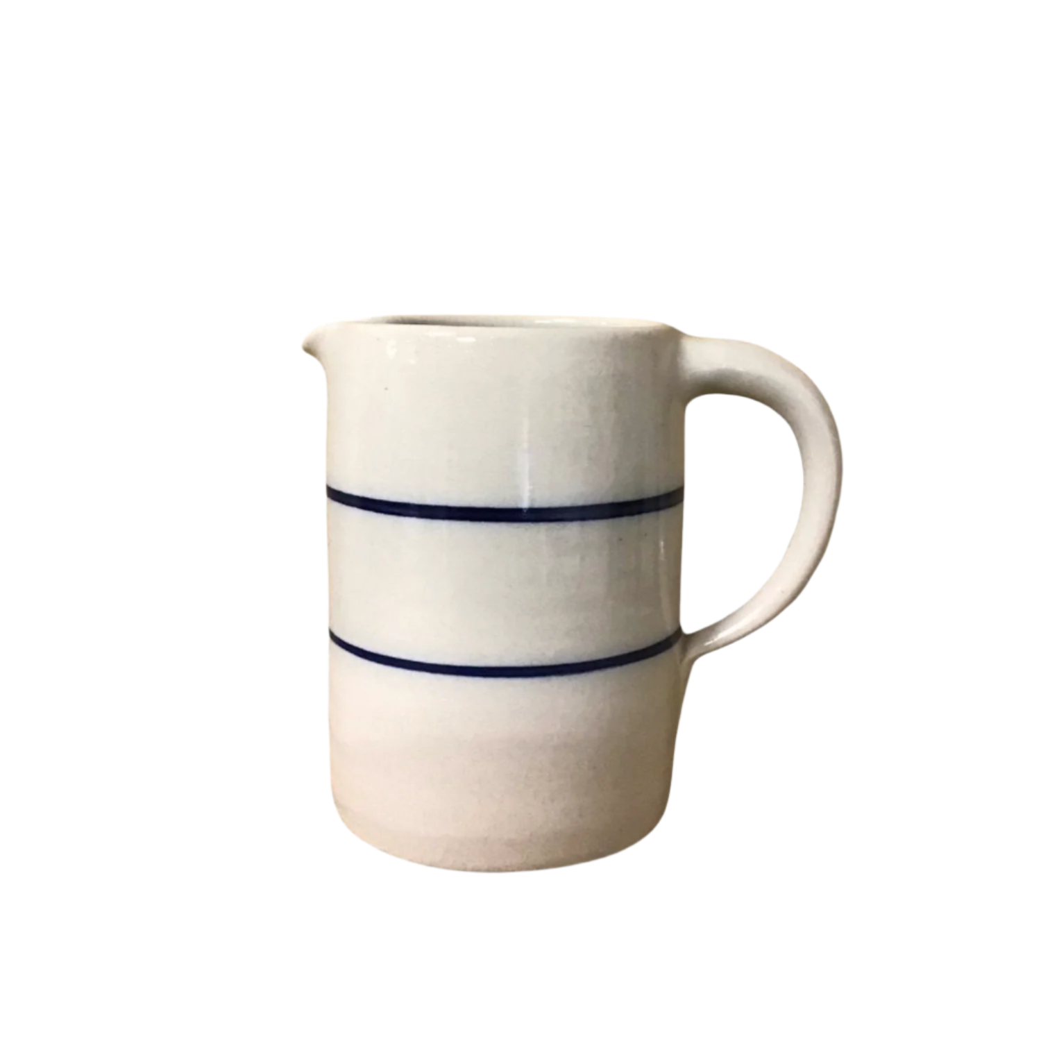 Half 1/2 gallon stoneware jug / pitcher with blue stripe handmade in the USA by Martinez pottery - classic country styling and made to last a lifetime